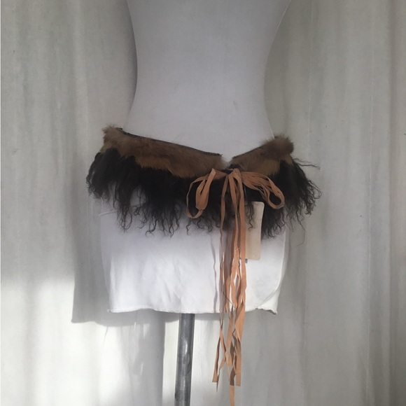 Real Rabbit Fur Wrap / Collar / Belt – Brown Tibetan Style Fur - Picture 7 of 8